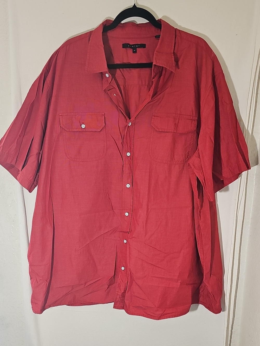 Men's Casual Red Short-Sleeve Button-Down Shirt by Van Heusen